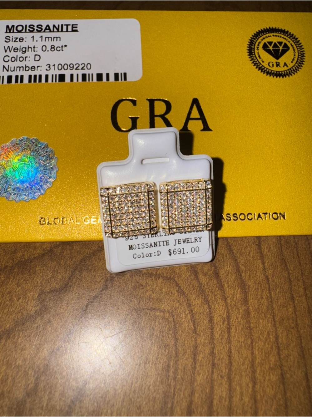 Gold Over Sterling Silver 925 Pave Square Moissanite Stud Earrings